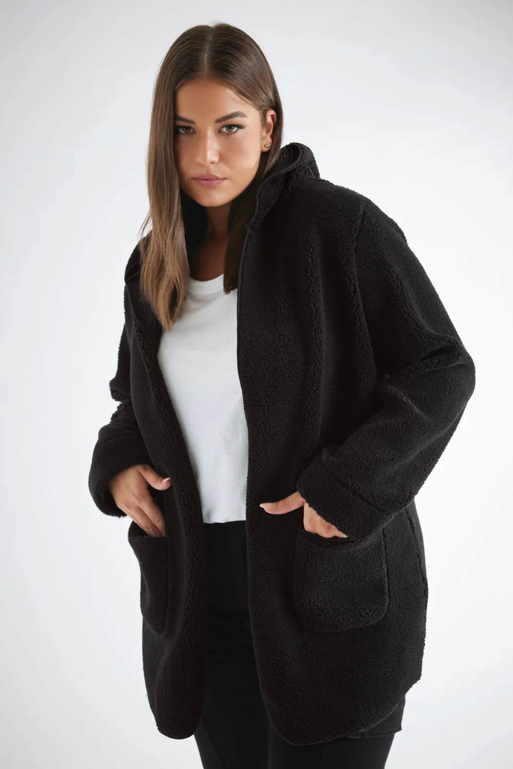 YOURS Curve Brown Teddy Hooded Jacket