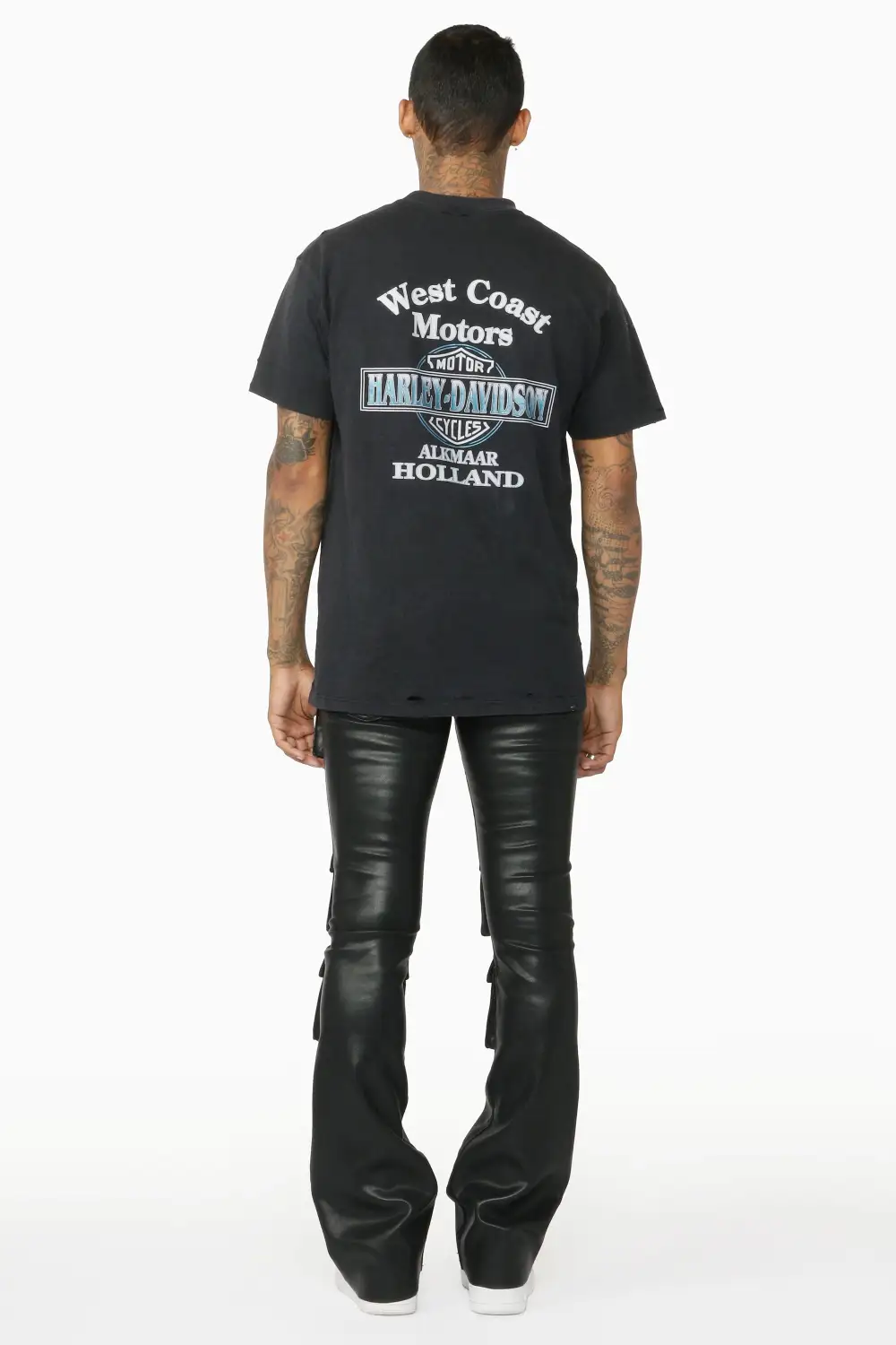 Remi Black Faux Leather Stacked Flare Jean