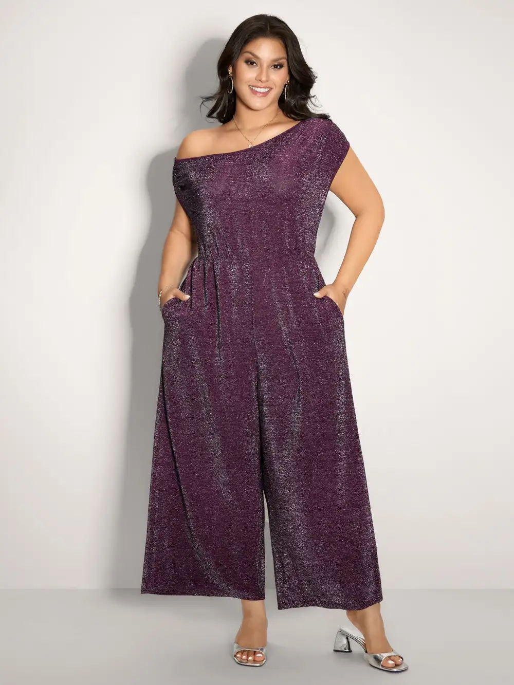 Shiny Silk Off-Shoulder Jumpsuit