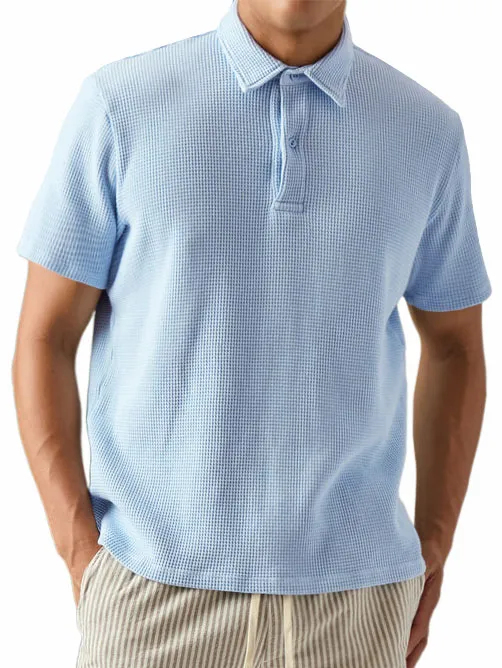Men's Waffle Fabric Fashionable And Simple Casual Polo Top