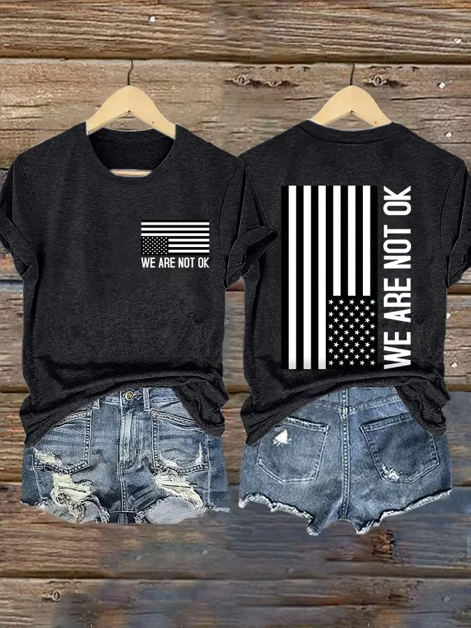 Retro We Are Not Ok Print T-Shirt
