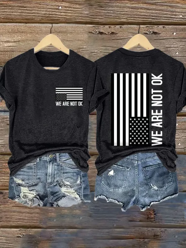 Retro We Are Not Ok Print T-Shirt