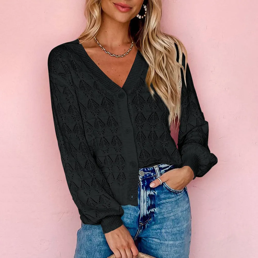 Solid Colors Jacquard Weave Casual Cardigan