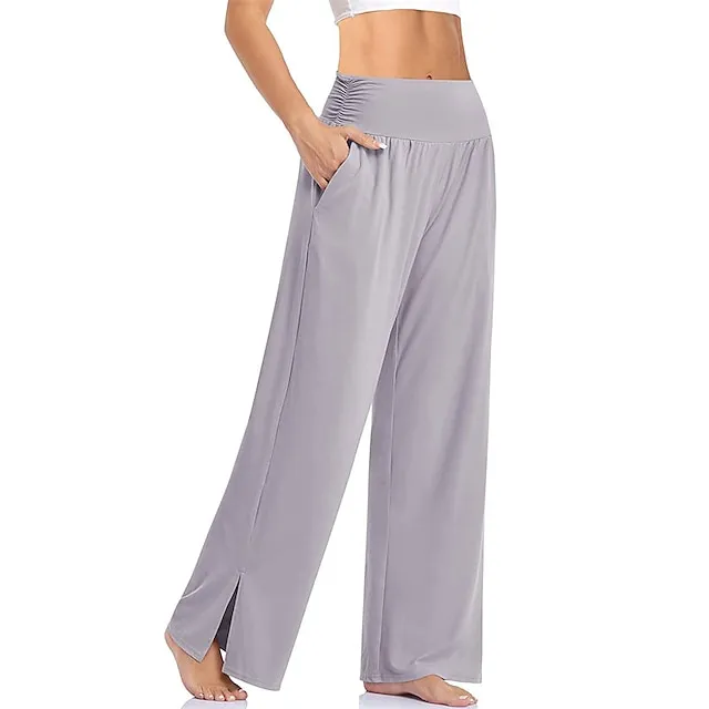 Women's Loungewear Pants with Pockets Solid Color Casual Comfortable Loose Sweatpants Yoga Dance Lady Pants Spring Summer Black Blue