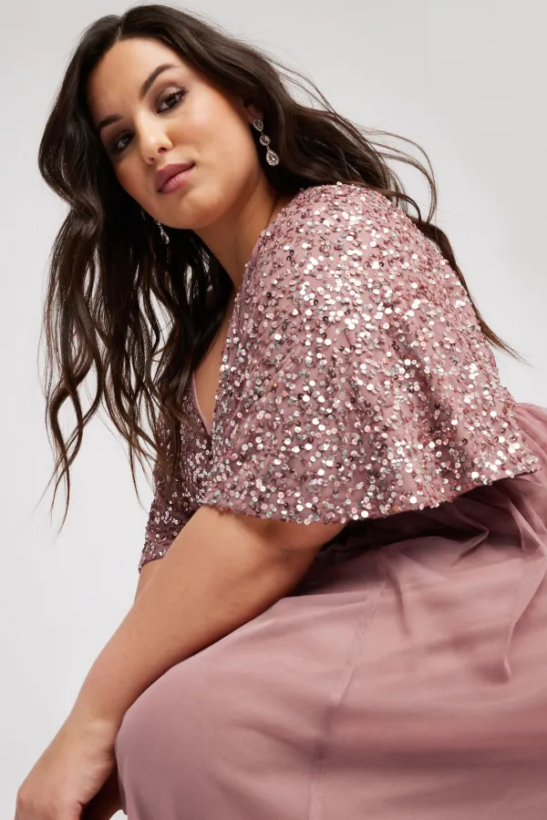 LUXE Curve Pink Embellished Maxi Dress