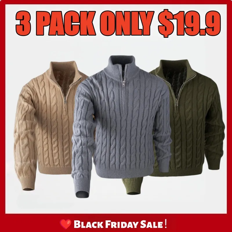 🔥5 PACK ＄29.9🔥Men's solid color Quarter Zipper  Sweater