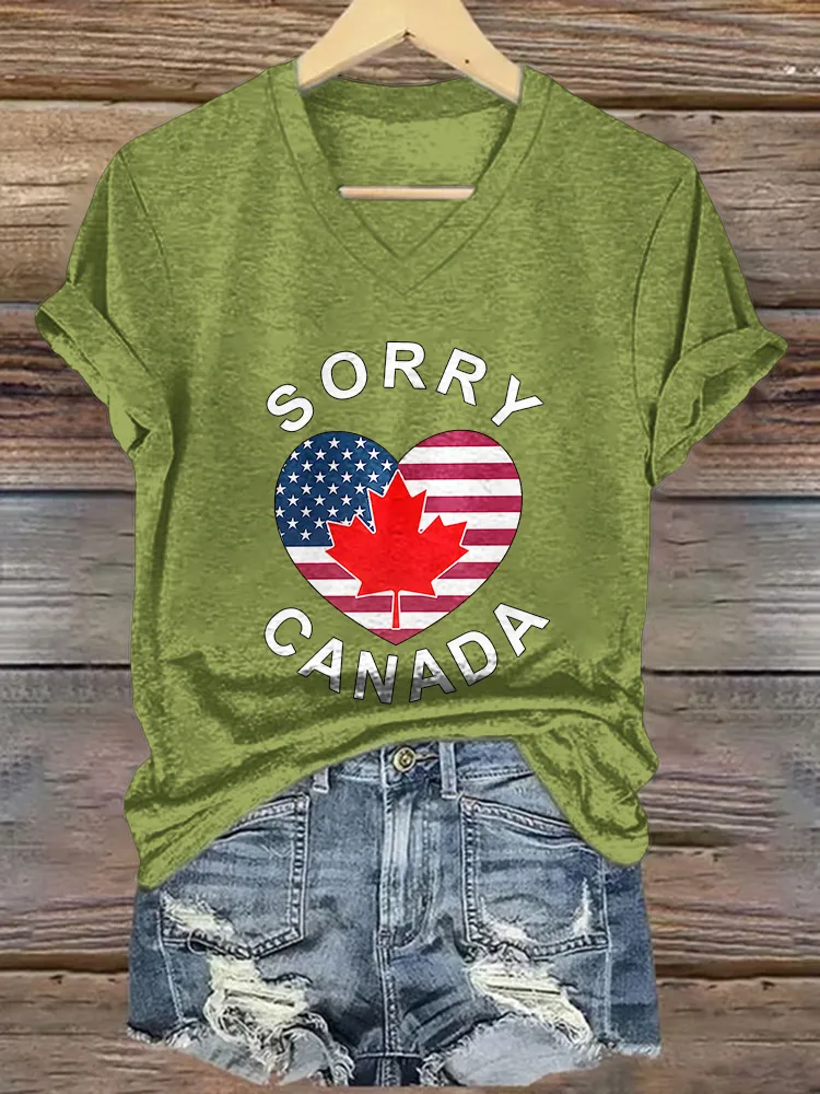 Sorry Canada Printed V-Neck Short-Sleeved T-Shirt