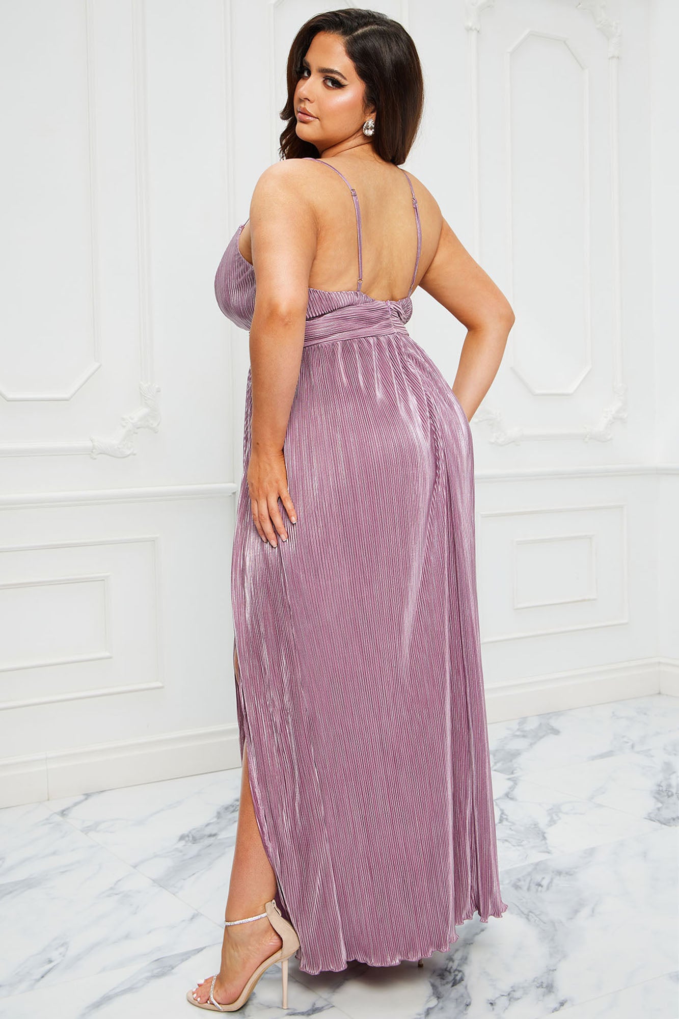 Mina Metallic Plisse Maxi Dress - Lilac