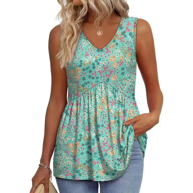 Women’s V-Neck Peplum Tank Top – Flowy, Sleeveless, Stretchy Summer Style