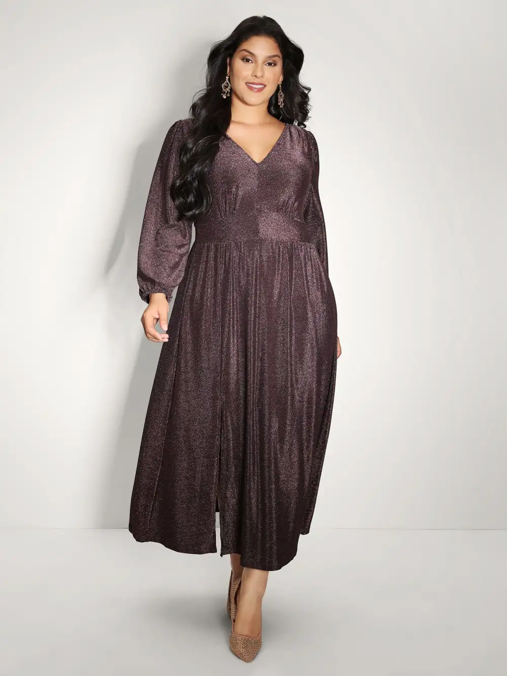 Heather Stretchy Split Hem Pockets Maxi Dress