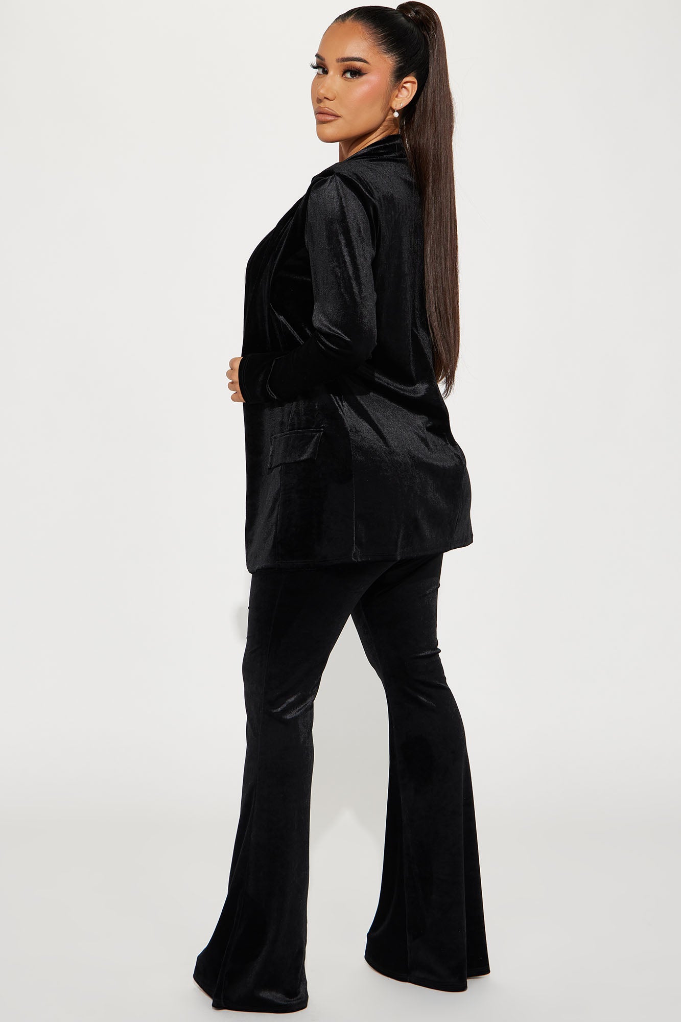 Starla Velvet Blazer Pant Set - Black