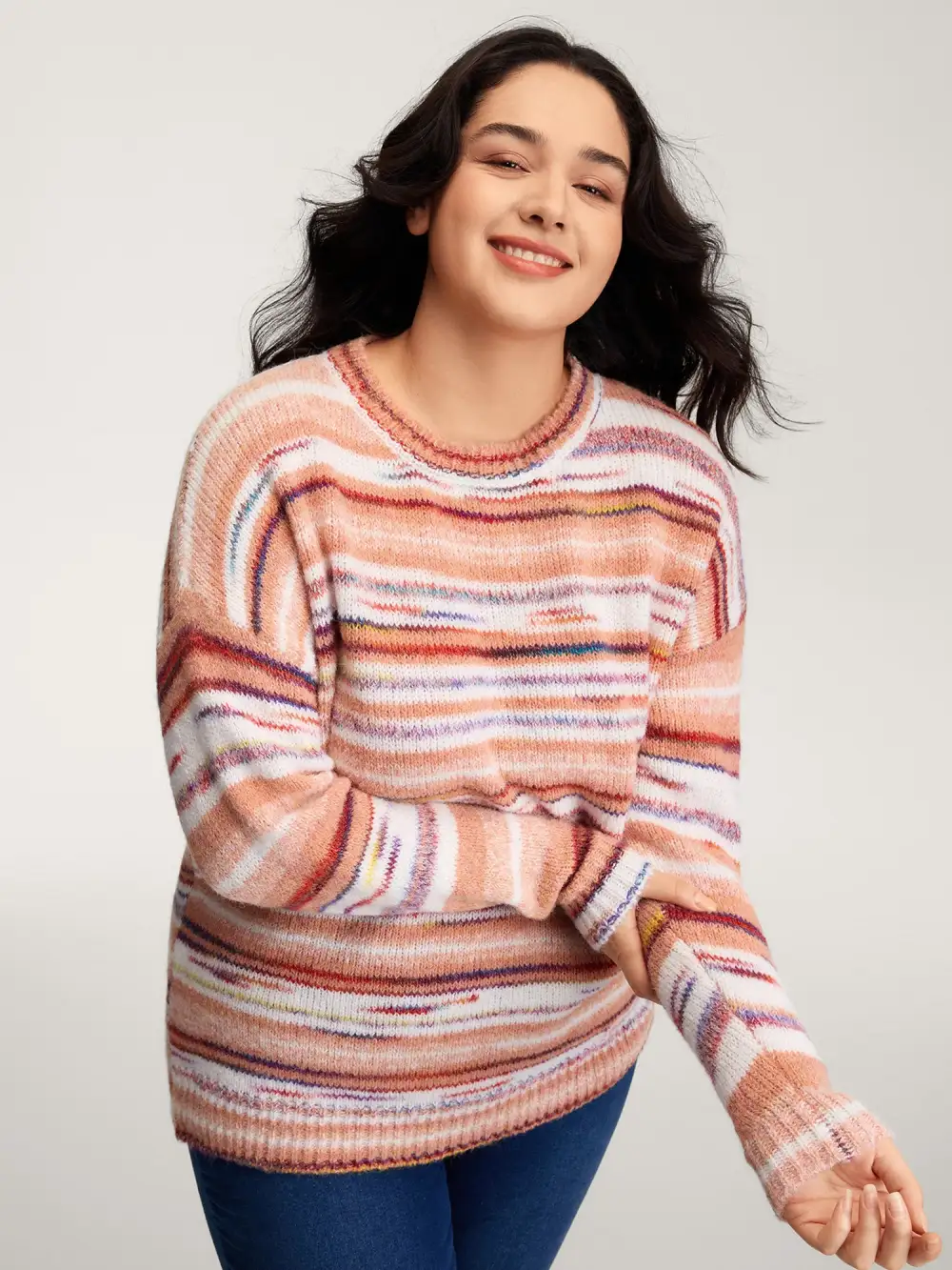Color Gradient Stripe Crew Neck Pullover