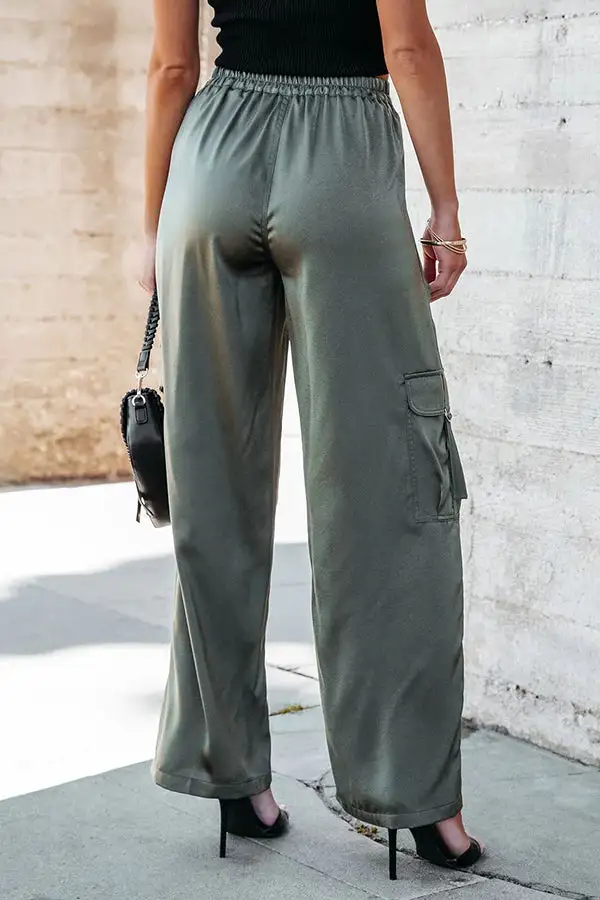 Level Up Satin Pocketed Elastic Waist Cargo Pants