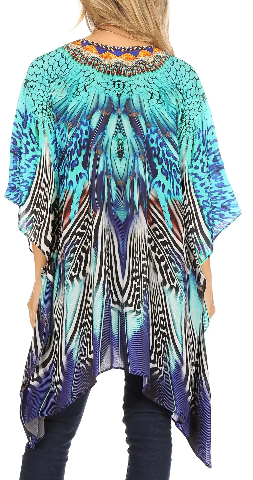 Women's Caftan Poncho Cover up V neck Top Lace up With Rhinestone