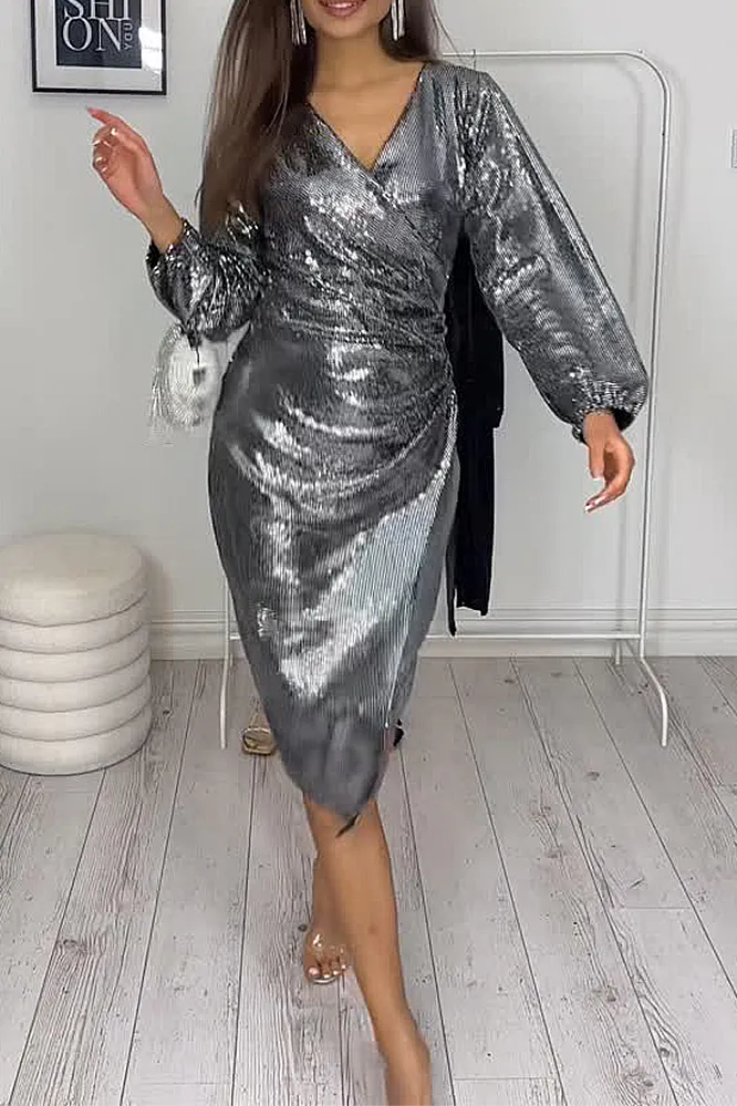 V-neck shiny dress