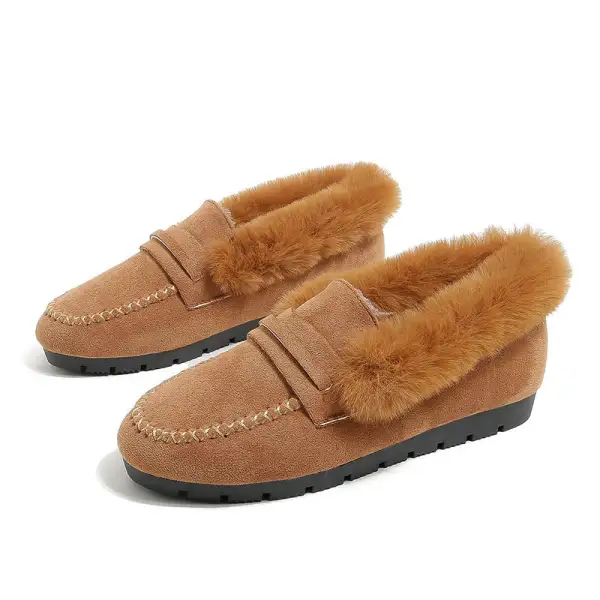 Women's Comfort sofe Furry Outer Wearing Flats Loafers Ankle boots Wild Fluffy Flat Mules Warm Shoes