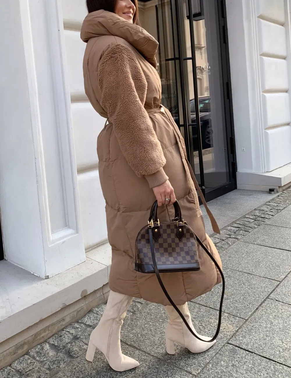 Lambswool Sleeve Tie-Up Long Jacket