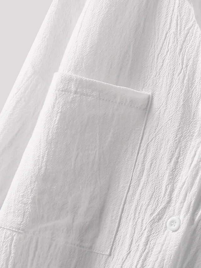Women's Shirt Blouse Solid Color Work Daily Button Pocket White 3/4 Length Sleeve Streetwear