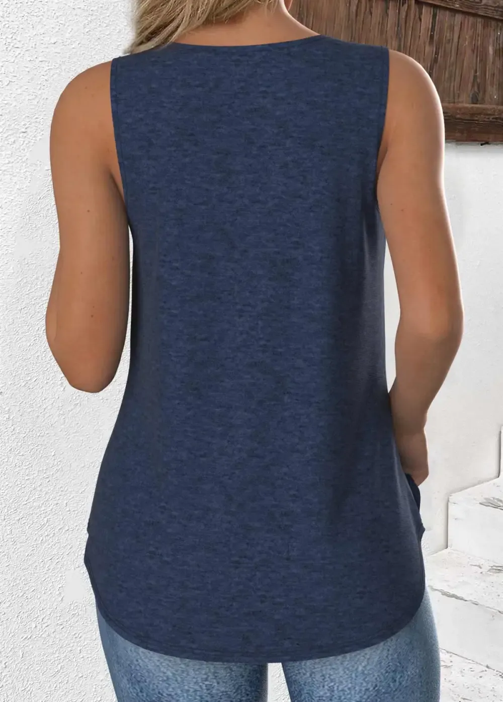 Navy Sleeveless V Neck Tank Top