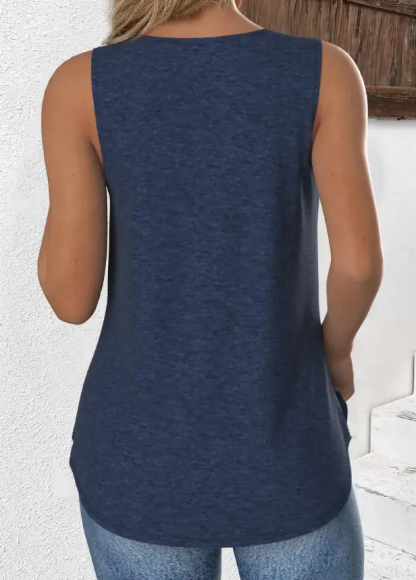 Navy Sleeveless V Neck Tank Top