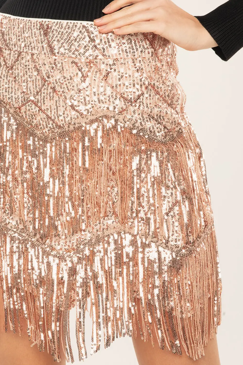 Fringe Sequin Mini Skirt