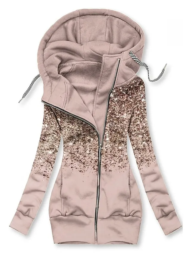 Women's Zip Hoodie Sweatshirt Basic Zip Up Front Pocket Black Pink Blue Floral Butterfly Street Casual Hoodie Long Sleeve Top Micro-elastic Fall & Winter