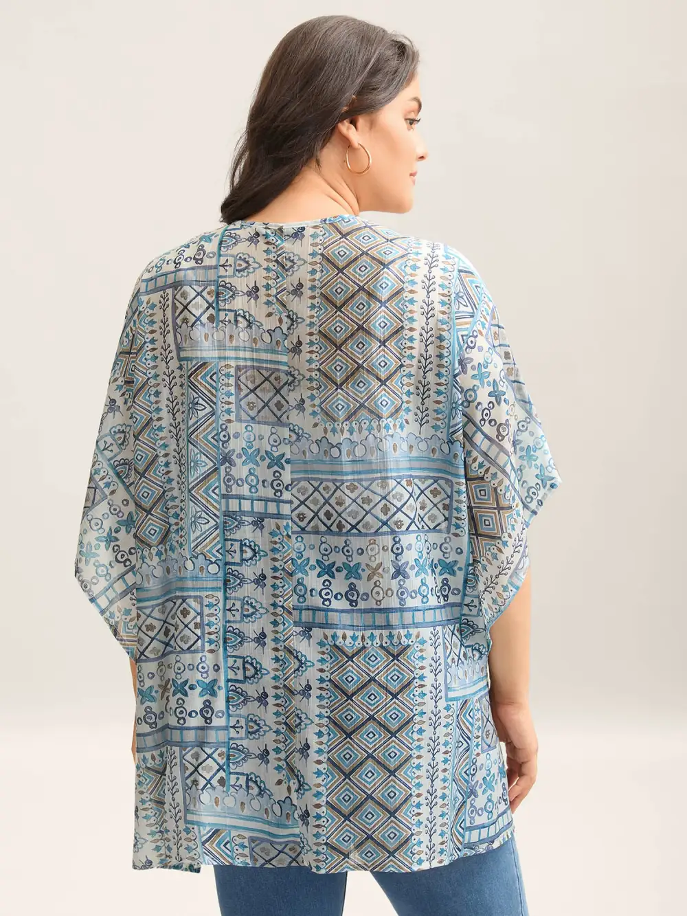 Abstract Print Flowy Sleeve Kimono