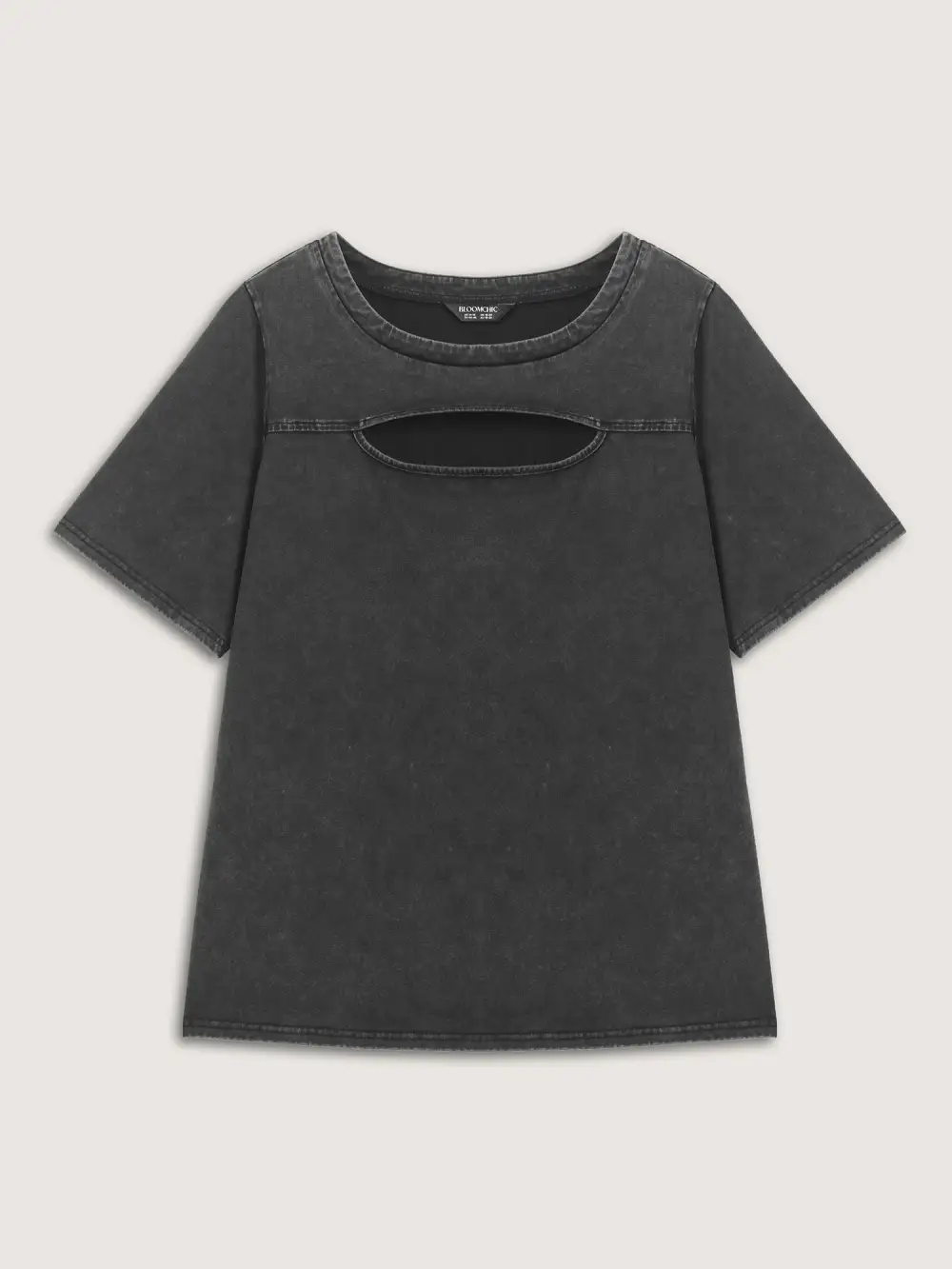 Cotton Vintage Wash Neck Cut-Out T-Shirt