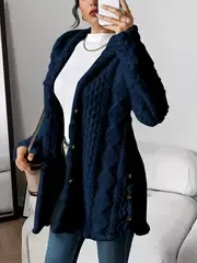 Elegant Beige Quilted Faux Fur Hooded Cardigan