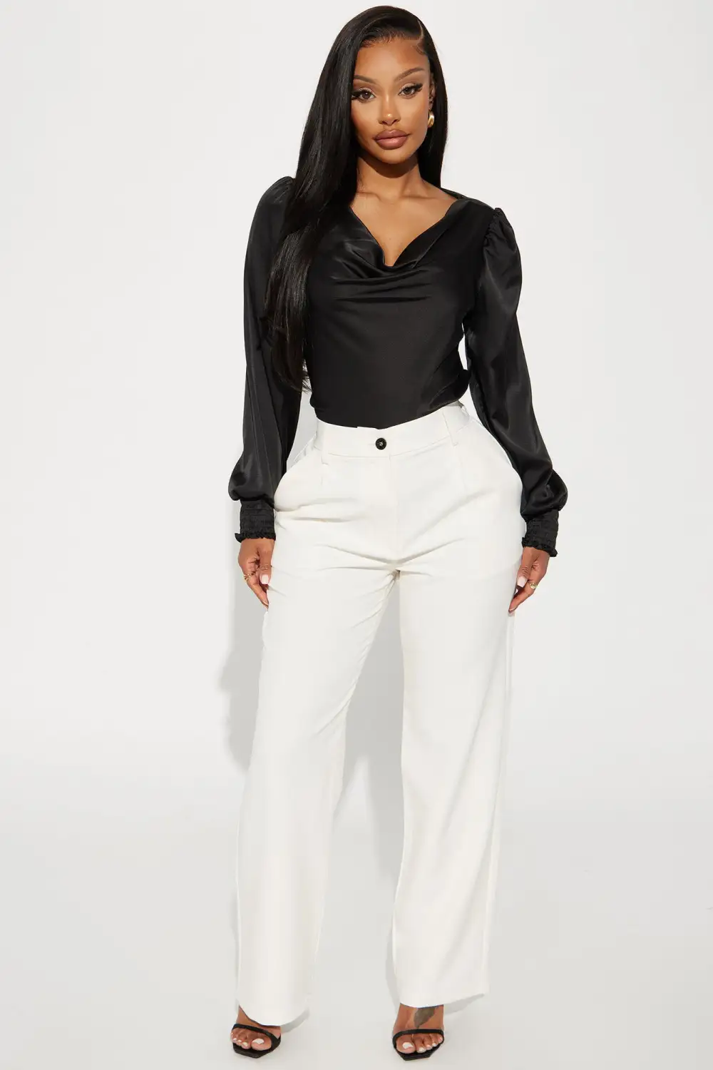 Carolina Satin Blouse Top - Black