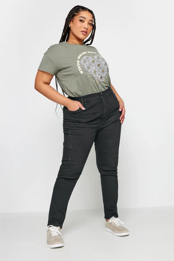 YOURS Curve Indigo Blue Washed Elasticated Stretch MOM Jeans