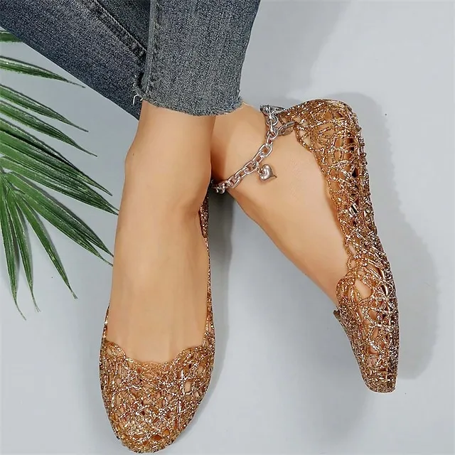 Women's Sandals Comfort Shoes Jellies Shoes Daily Beach Summer Flat Heel Round Toe Elegant Casual PVC Loafer Solid Color Black 20L Pink Blue