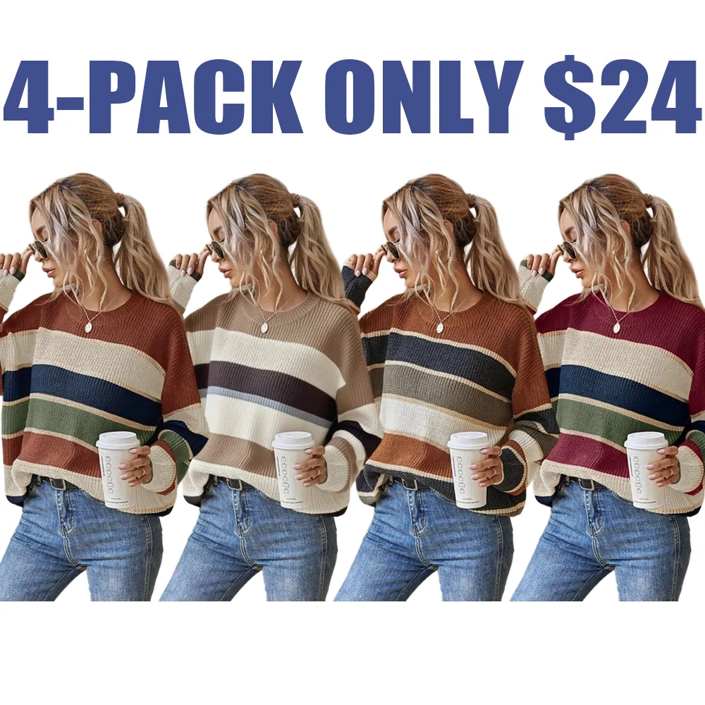 Women's Colorblock Striped Drop Shoulder Sweater