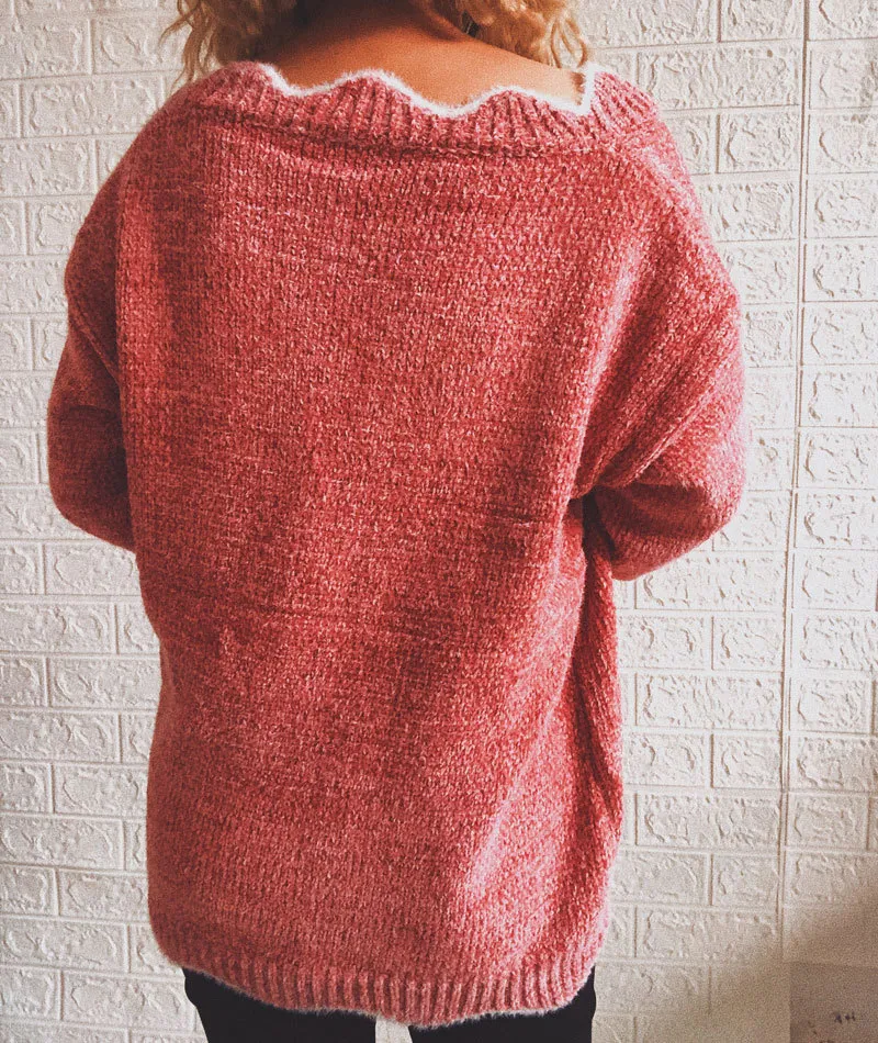 Wave Edge V-Neck Casual Sweater