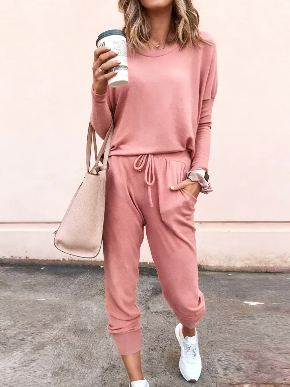 Plain Drawstring Casual Two-piece Outfits