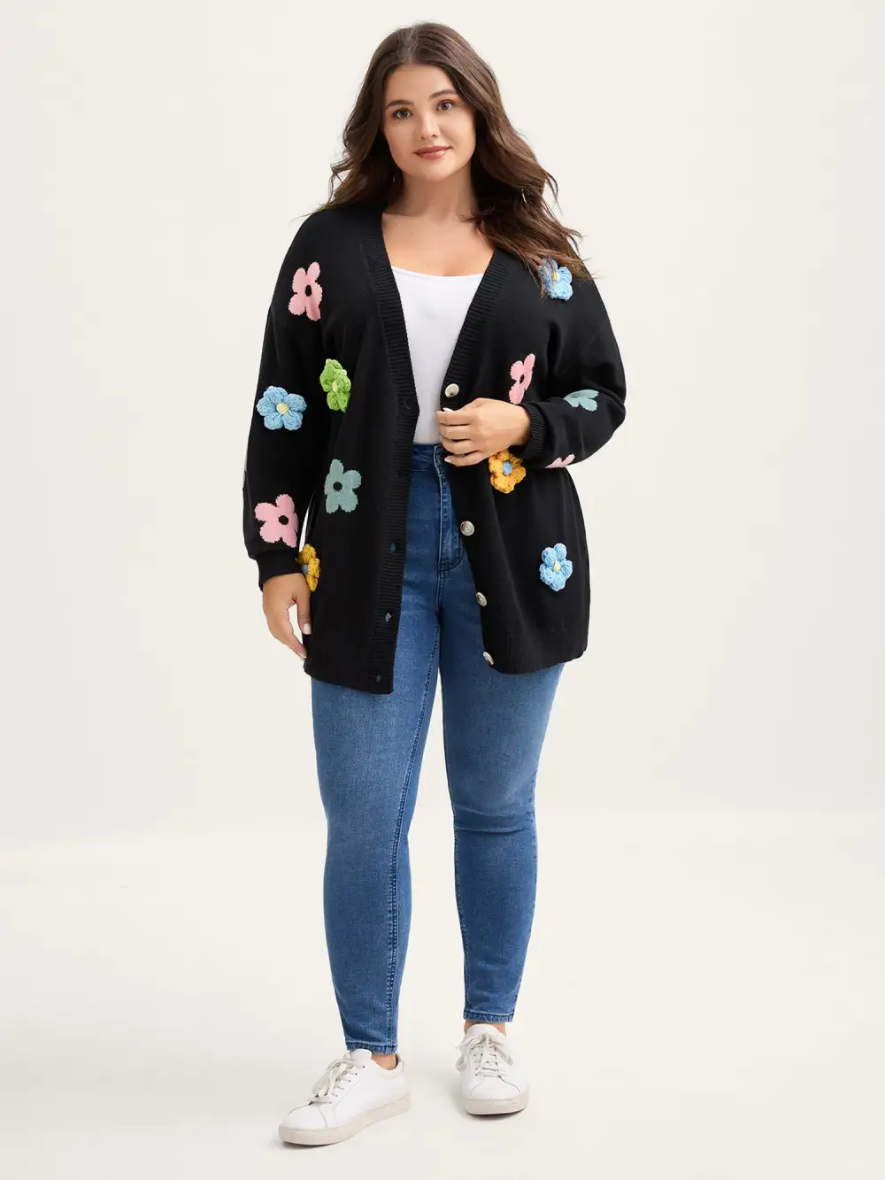 3D Floral Jacquard Embroidery Knit Cardigan