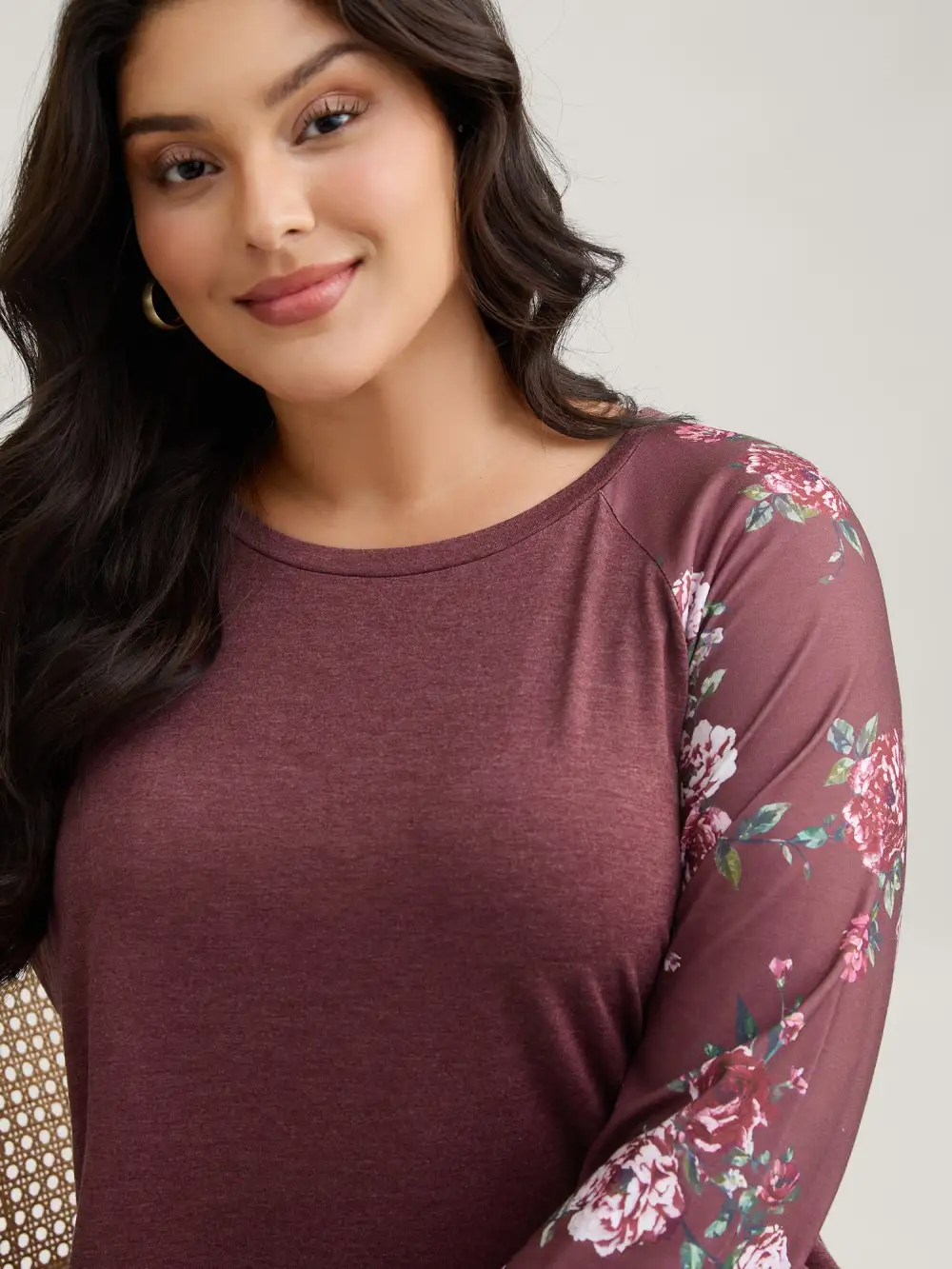 Floral Patchwork Crew Neck Raglan Sleeve T-shirt