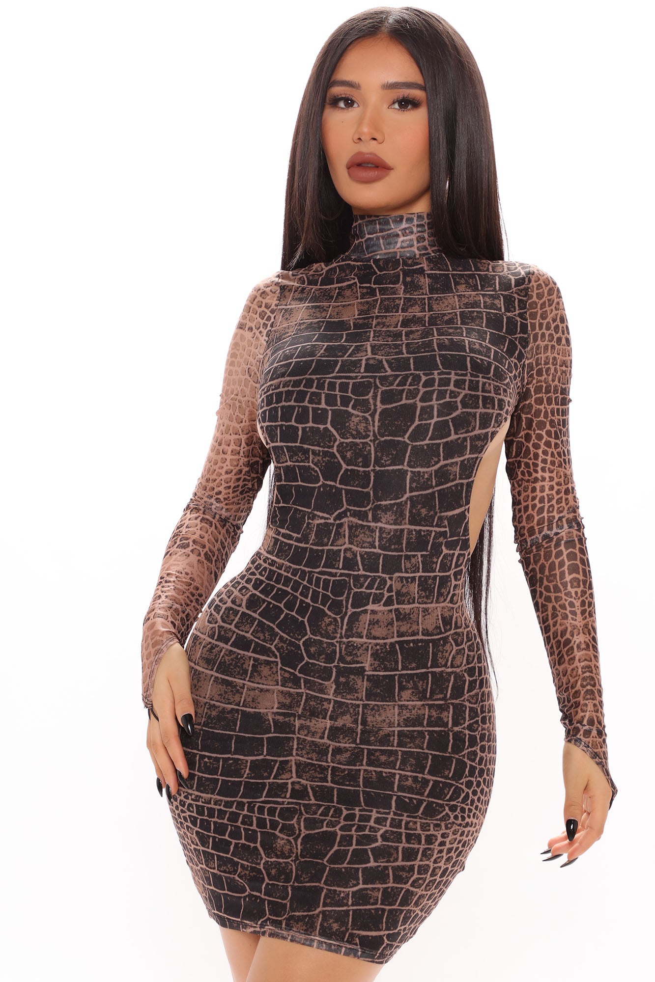 Mel Mesh Mini Dress - Brown/combo