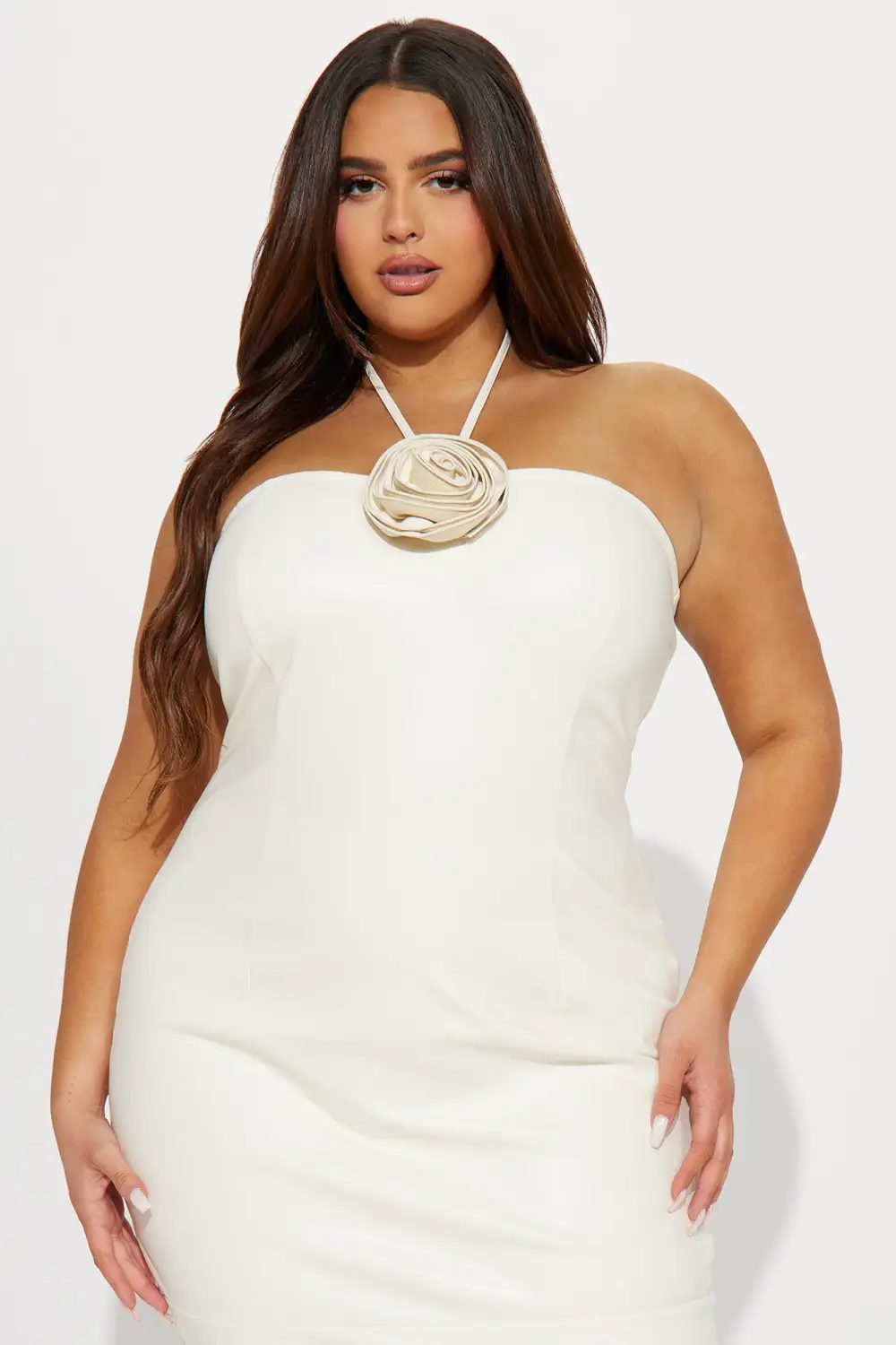 Dahlia Faux Leather Midi Dress - Cream