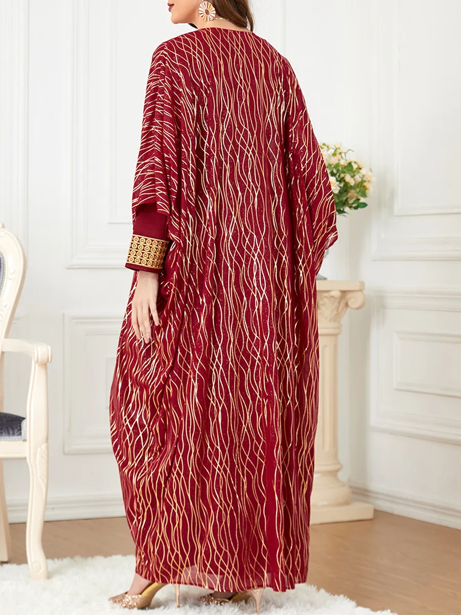 Round neck embroidery and gold stamping long sleeved dress cardigan two-piece set