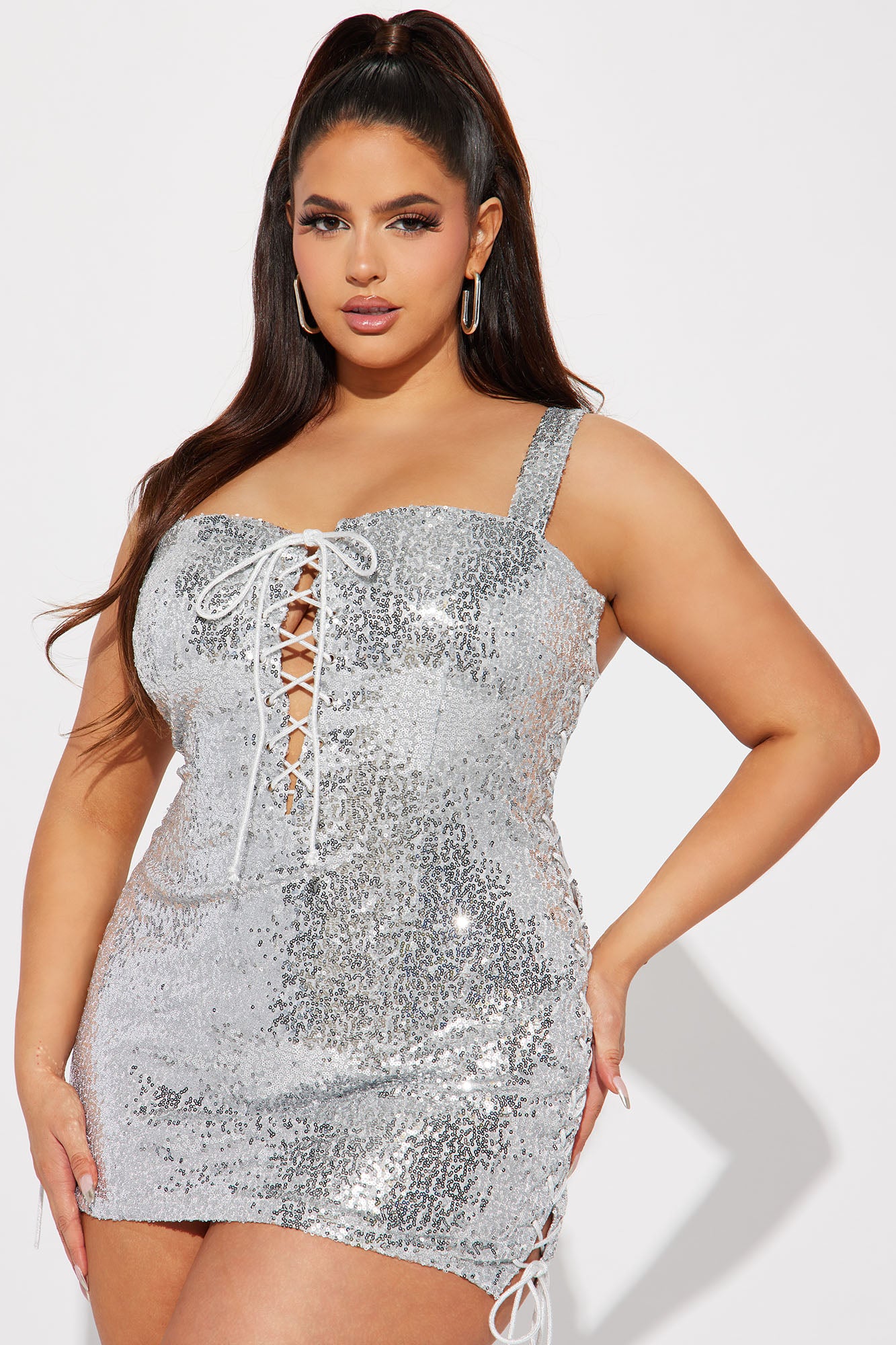 Anastasia Lace Up Micro Mini Dress - Silver