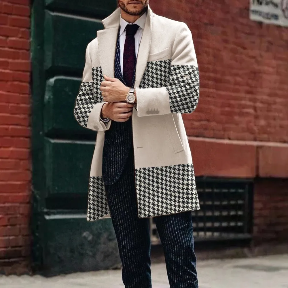 Mens Off-white Patchwork Houndstooth Coat