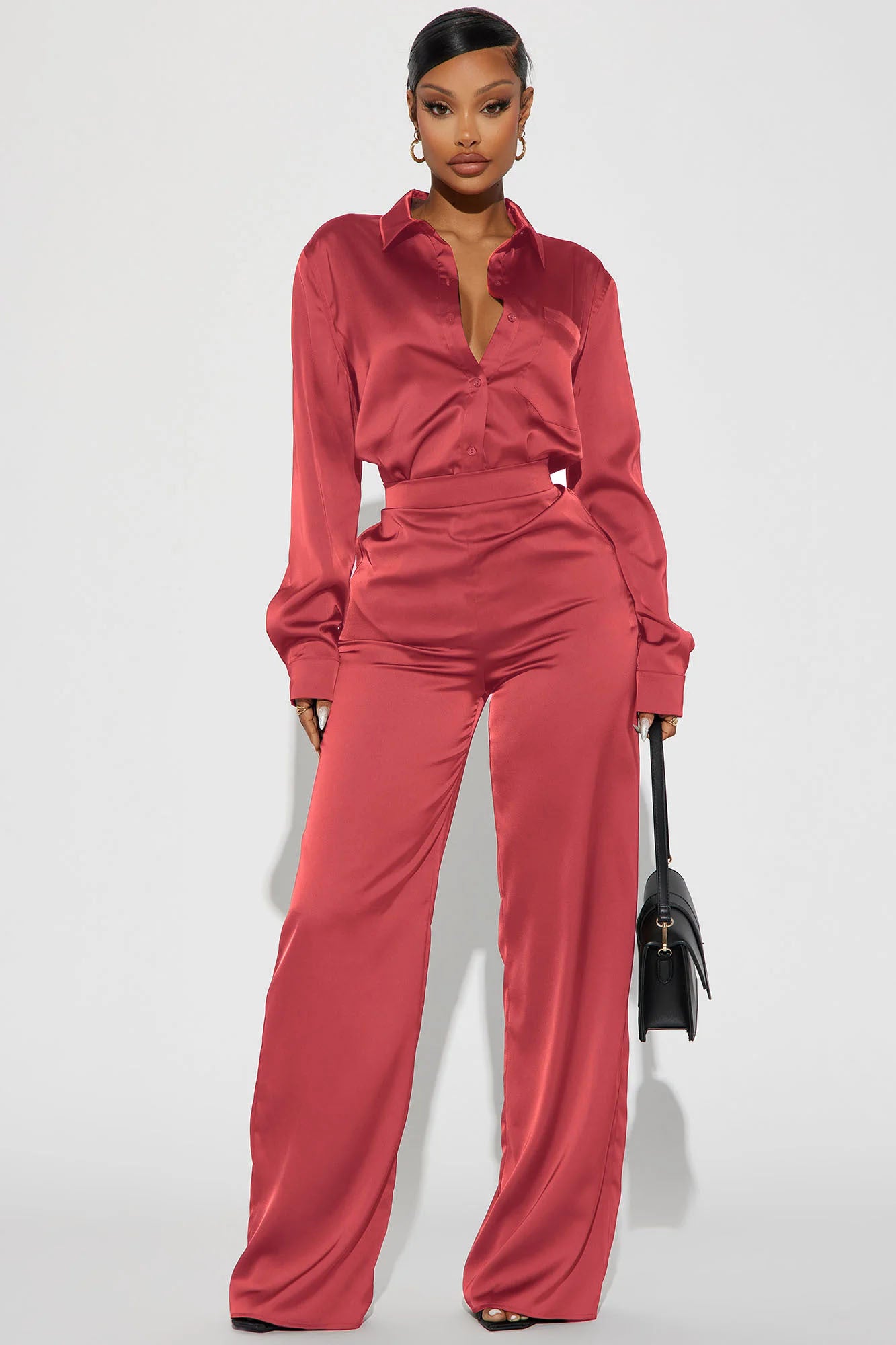 Makenzie Satin Pant Set - Marsala