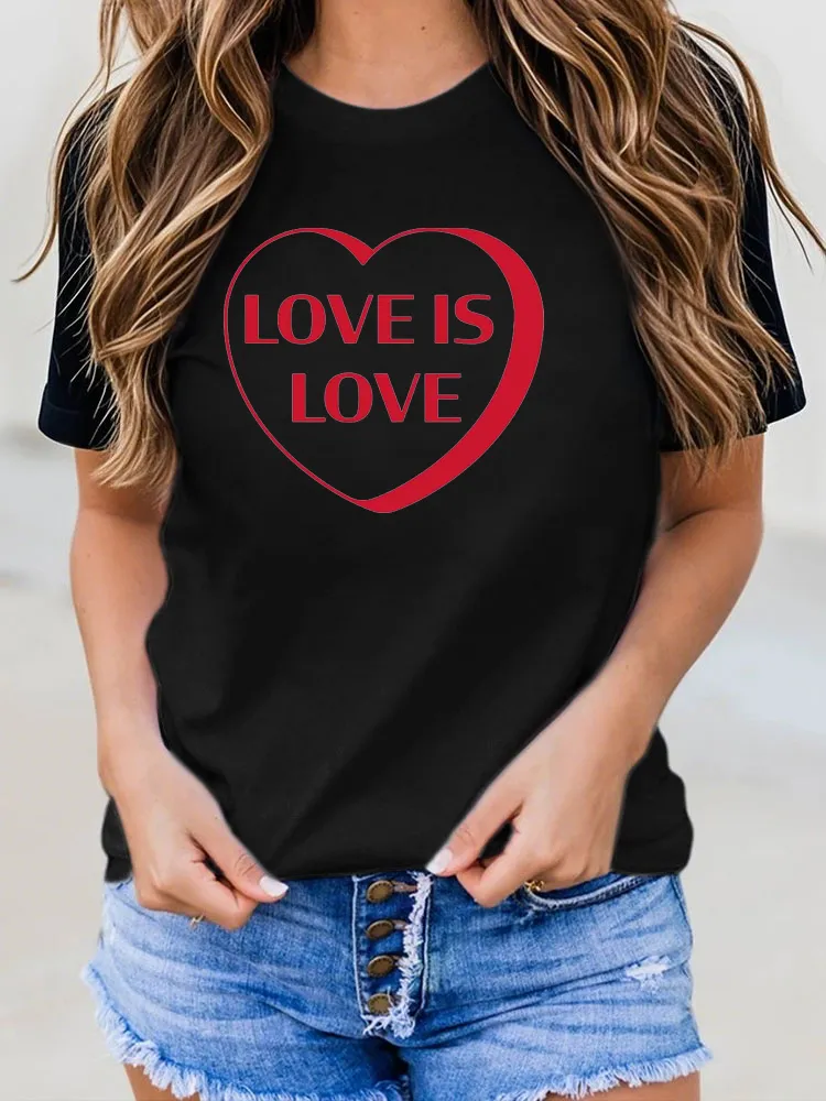 Pure Cotton Round-Neck Short-Sleeved Shirt Love Is Love T-Shirt