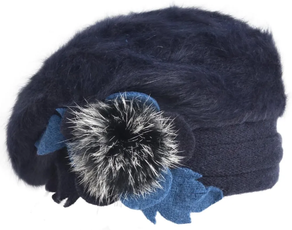 Lady French Beret 100% Wool Beret Floral Dress Beanie Winter Hat