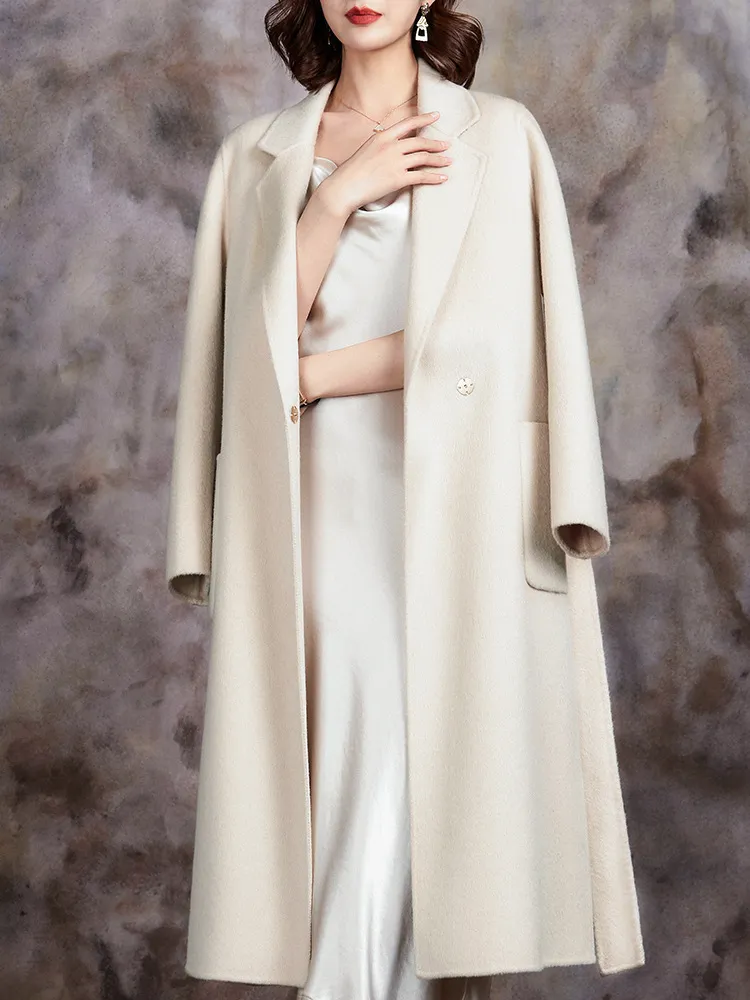 Solid One Button Lapel Faux Woolen Coat