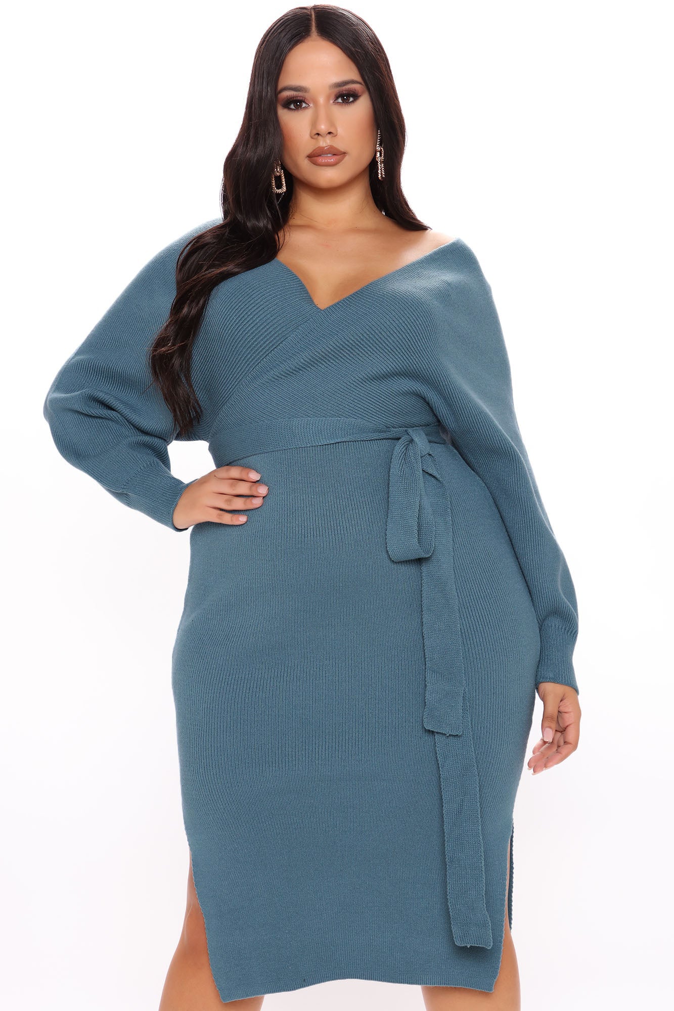 Mona Sweater Midi Dress - Dusty Blue