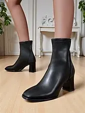 Women's Cream Faux Leather Square Toe Ankle Boots, Elegant Block Heel Zip-Up Booties for Office Wear, Parties & Autumn Outfits