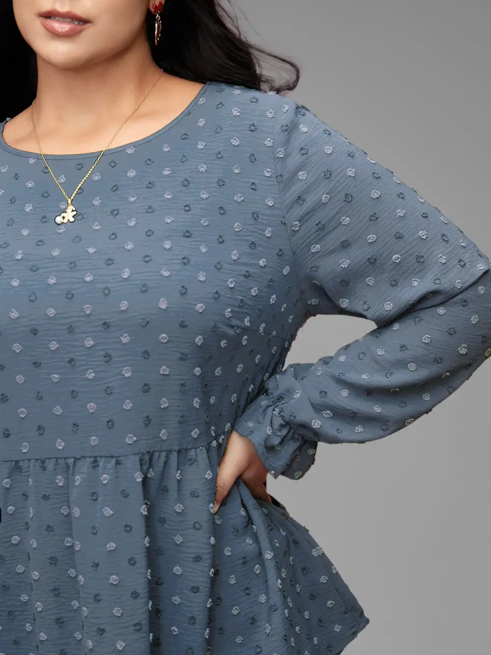 Textured Dot Elastic Cuffs A-line Blouse