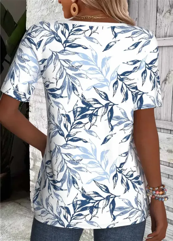 White Leaf Print T Shirt